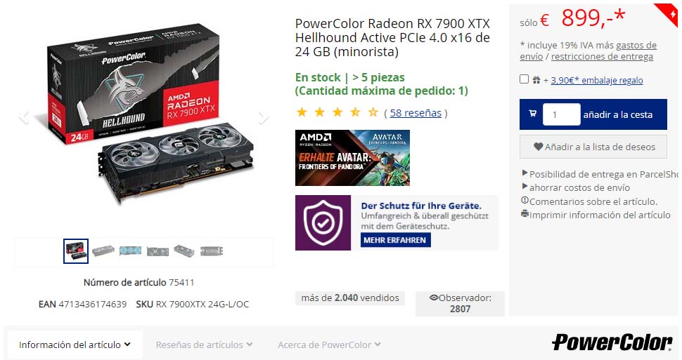 amd rx 7900 xtx precio