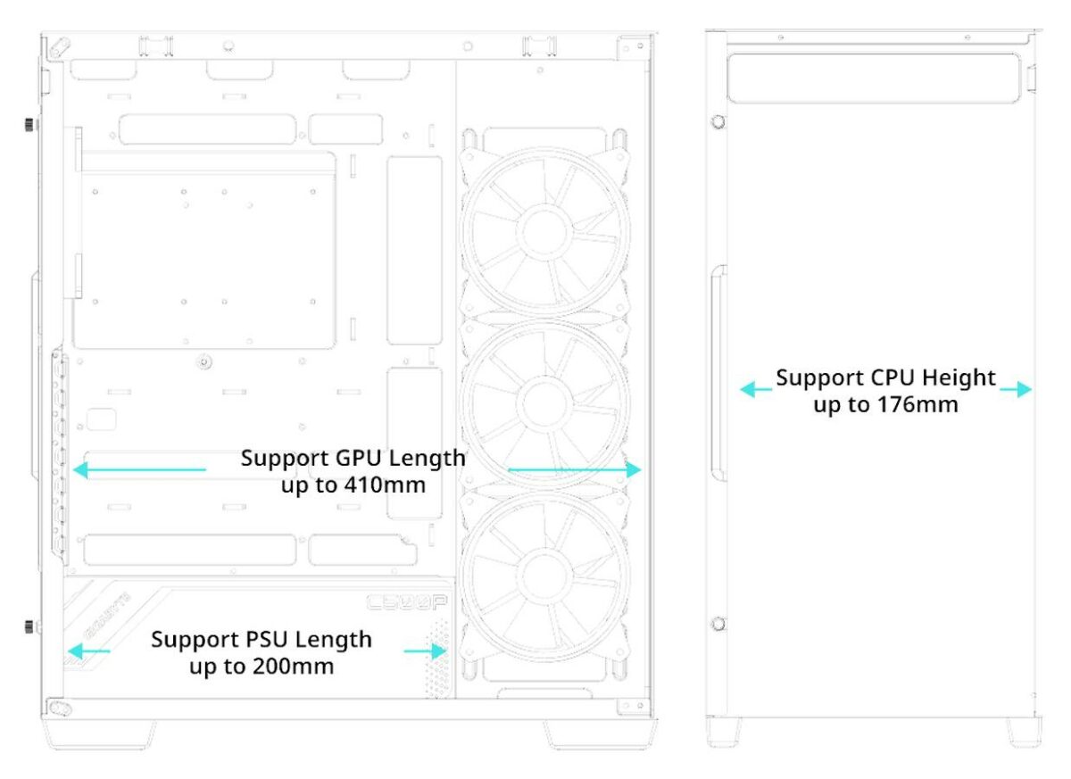 Compatibilité de refroidissement Gigabyte C500 Panoramic Stealth.
