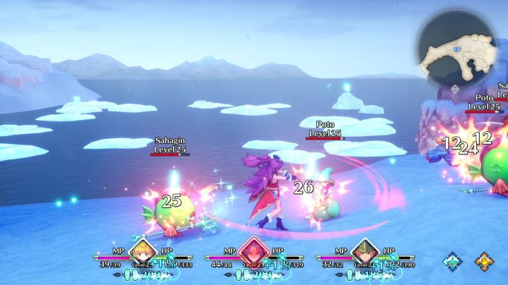 Gameplay en tant qu'Angela dans Trials of Mana.