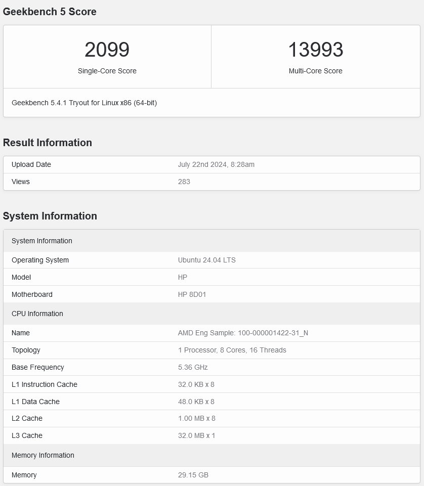 Score Geekbench 5 de l'APU AMD Strix Halo.