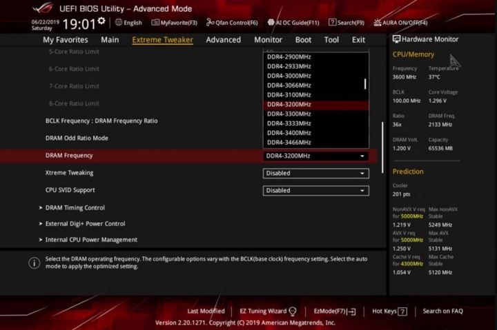 Overclocking de la RAM dans le BIOS Asus.
