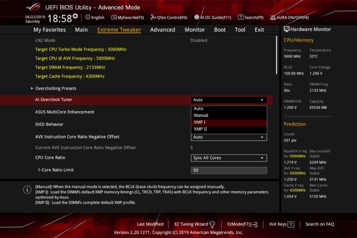 Paramètres XMP dans le BIOS.