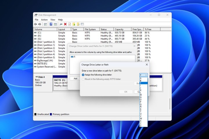 Changer une lettre de lecteur pour un SSD dans Windows 11.