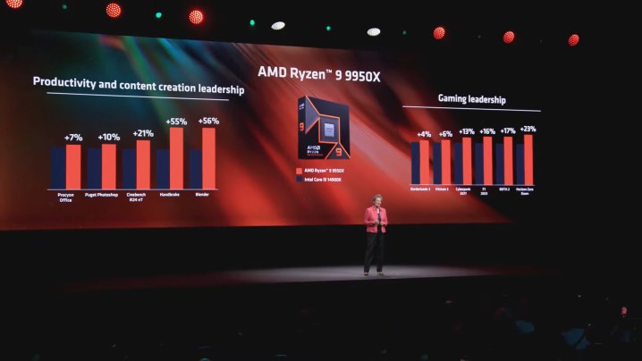 AMD présentant les performances des CPU Zen 5.