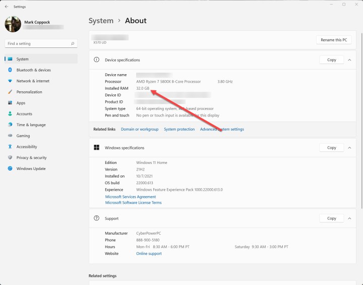 Informations Système > À propos dans Windows 11.