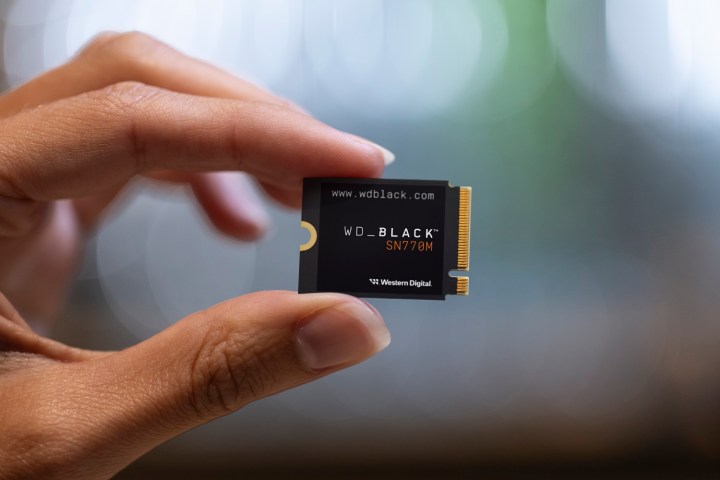 Une main tenant le disque dur SN770M.