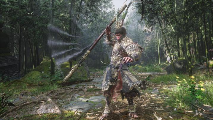 L’image montre le personnage du joueur portant l’ensemble d’armure complet du Roi Singe.