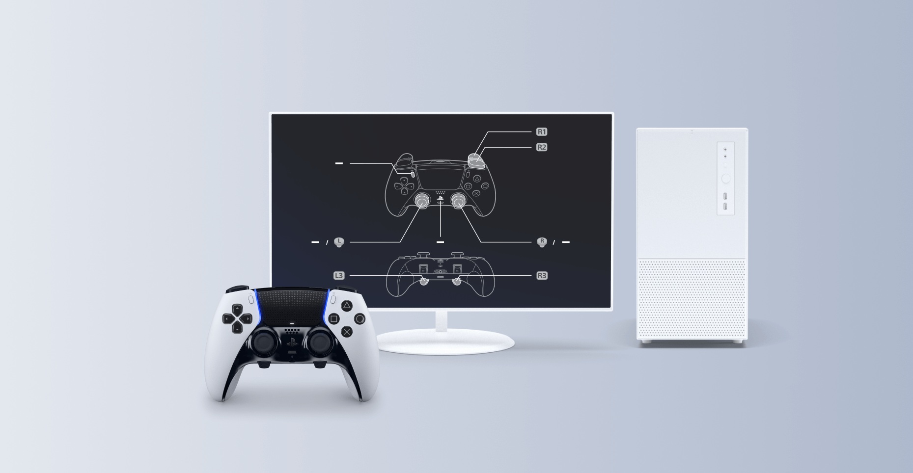 L'application Sony PlayStation Accessories en fonctionnement sur un moniteur avec un contrôleur DualSense Edge.