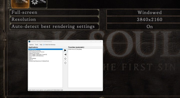 Le jeu en mode sans bordure dans Dark Souls 2.