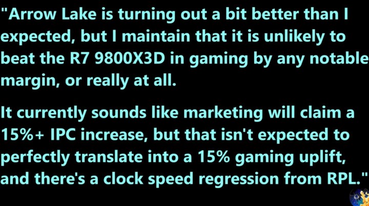 Une citation sur le Ryzen 7 9800X3D de Moore's Law Is Dead.
