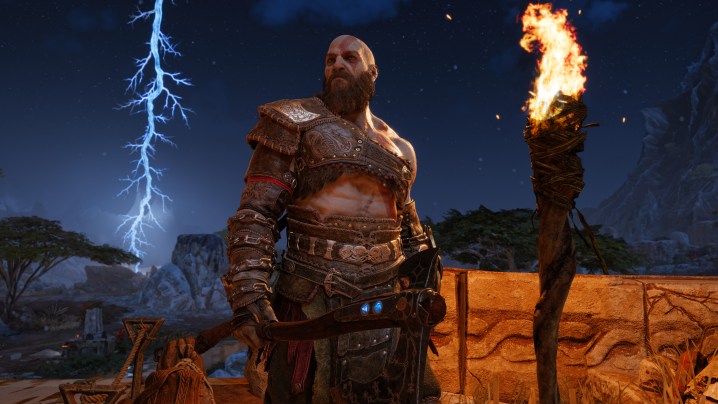 Kratos se tenant devant un éclair.