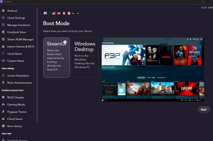 Mode jeu dans EmuDeck.
