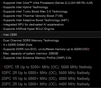 ASRock Z890 Taichi Memory Support