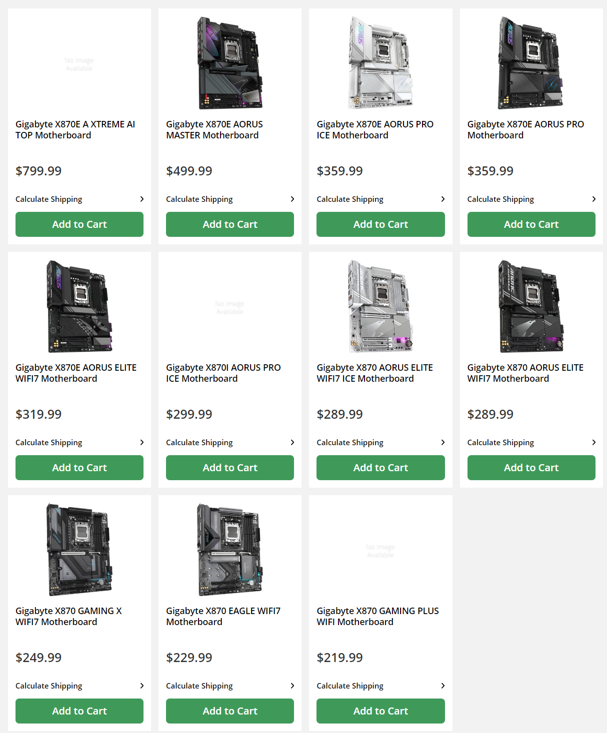 Gamme de prix des cartes mères Gigabyte AORUS X870E & X870