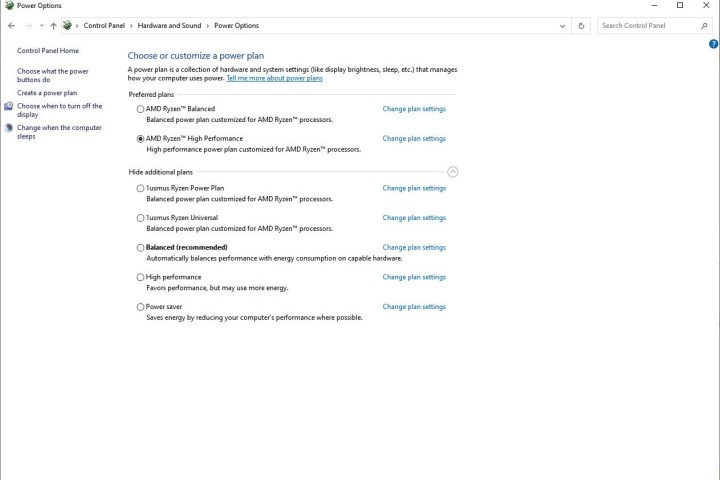 Plan d'alimentation Ryzen