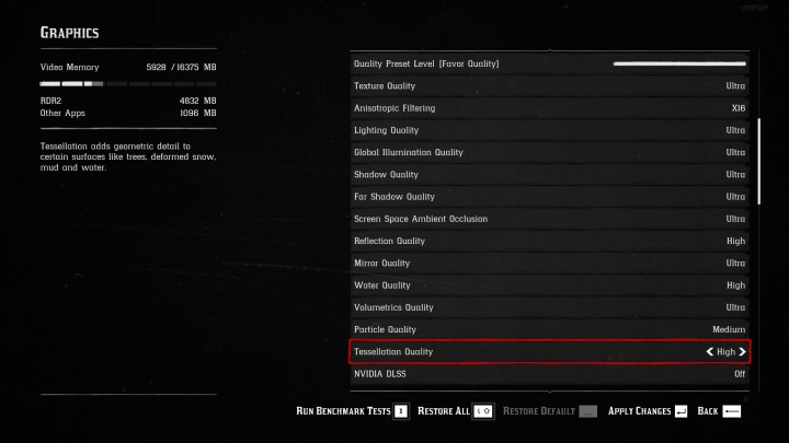 Paramètres graphiques dans Red Dead Redemption 2.