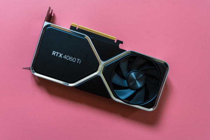 RTX 4060 Ti sur un fond rose.