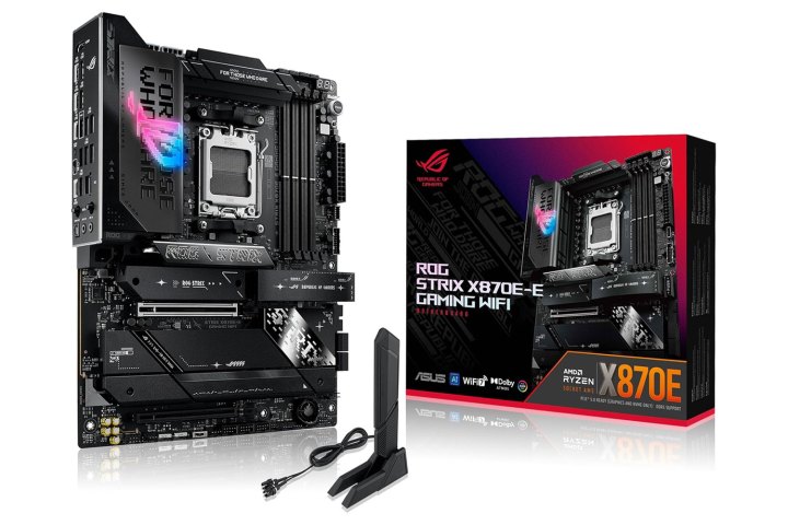 Asus X870e motherboard and box.