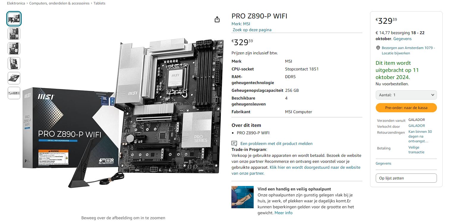 MSI Pro Z890P WiFi Amazon.nl