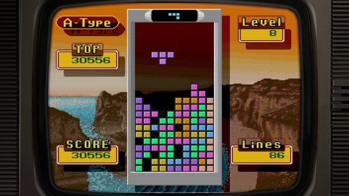 Un jeu de Tetris dans Tetris Forever. C'est dans une scène sur une falaise orange.