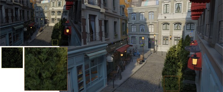 Débruitage neural dans une scène virtuelle complexe.