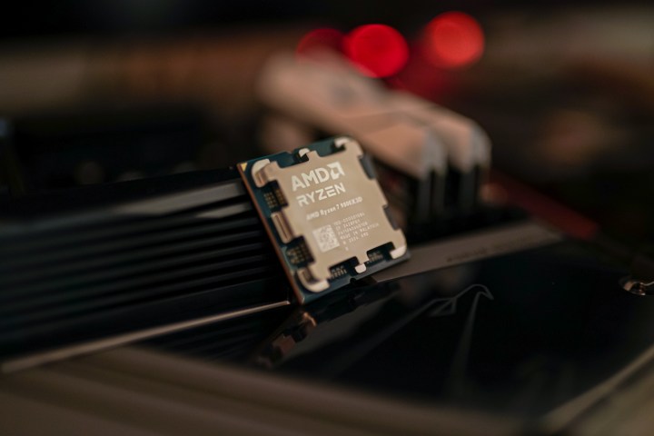 Le Ryzen 7 9800X3D sur une carte mère.