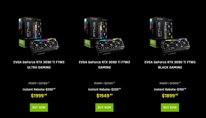 Réductions EVGA sur les cartes graphiques Nvidia GeForce RTX 3090 Ti.