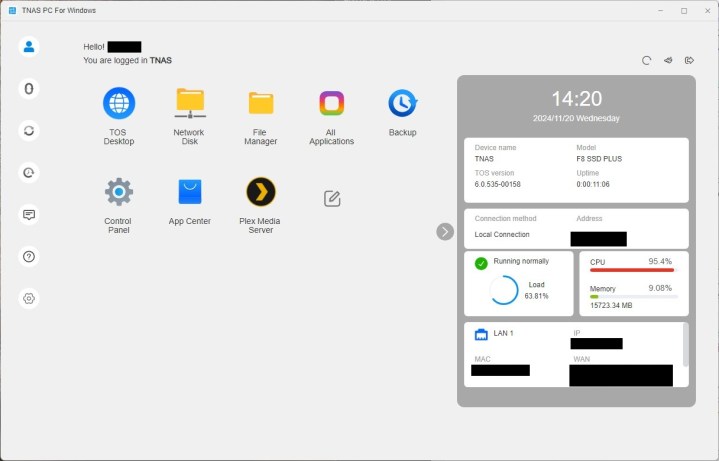L'application de bureau TNAS.