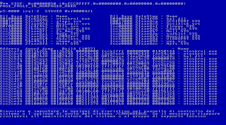 Un écran d'erreur Blue Screen of Death dans Windows NT 3.51.