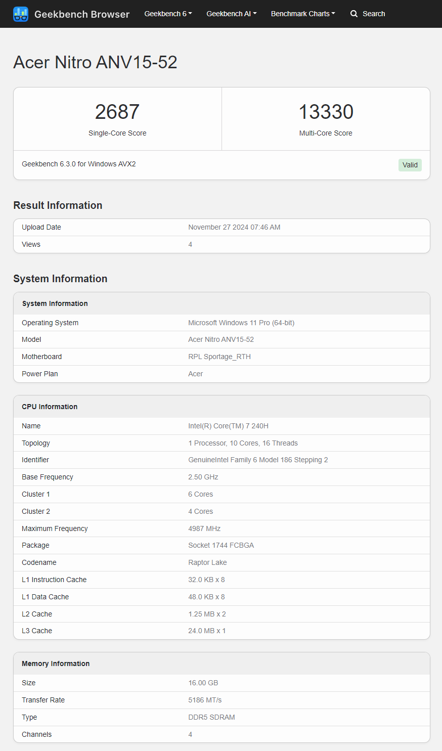 Geekbench Core 7 240H 1