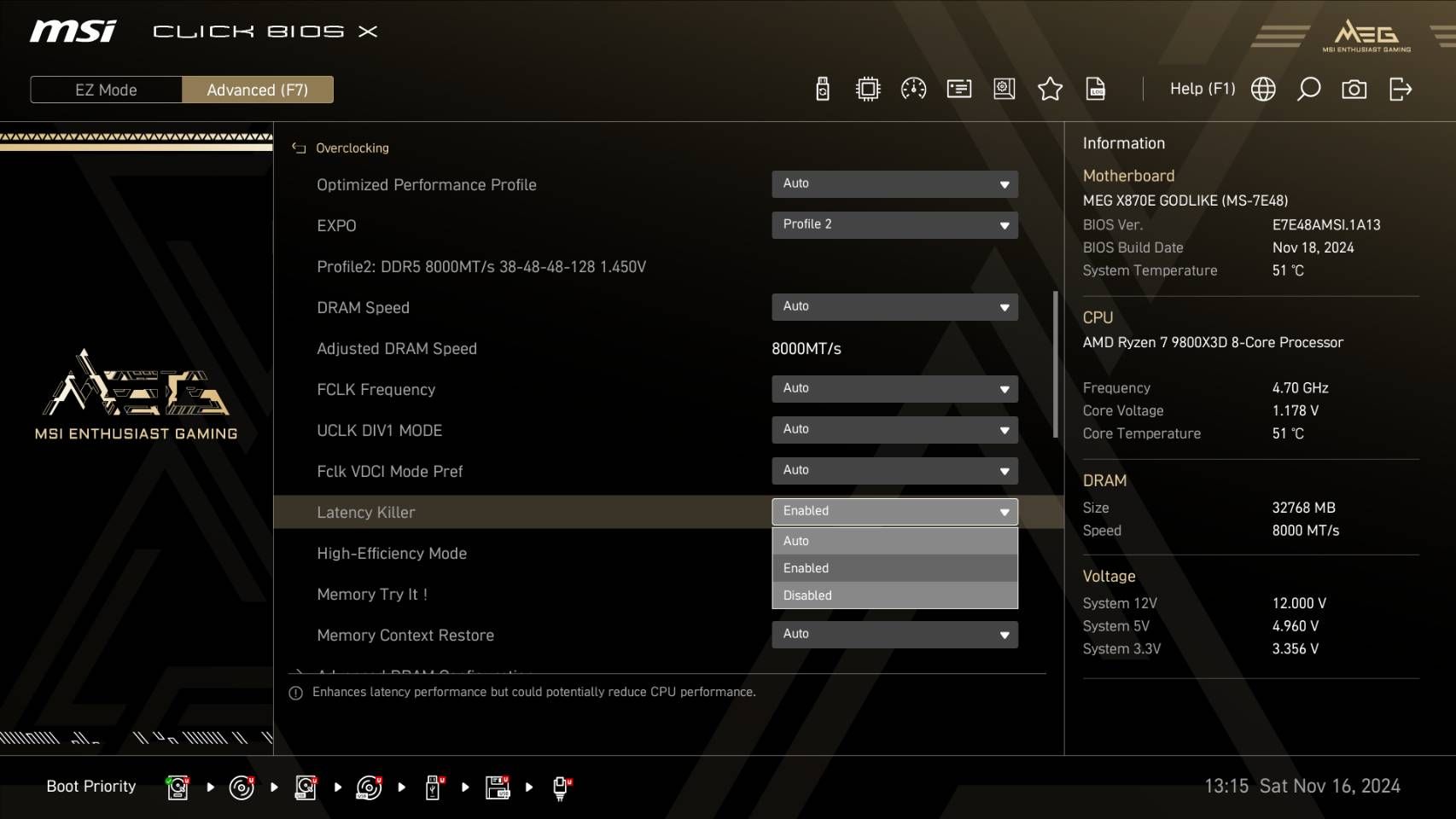 MSI MEG X870E GODLIKE Latency Killer