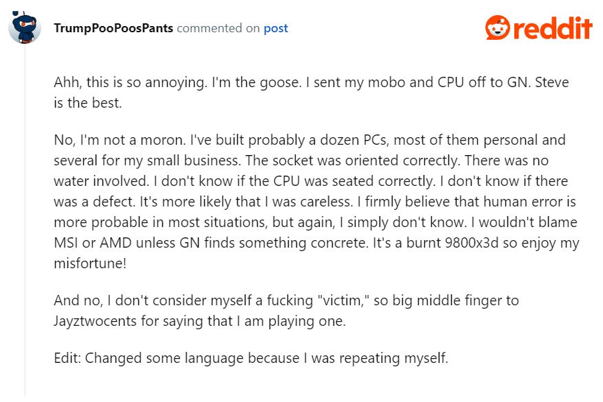 Ryzen 7 9800X3D brûlé