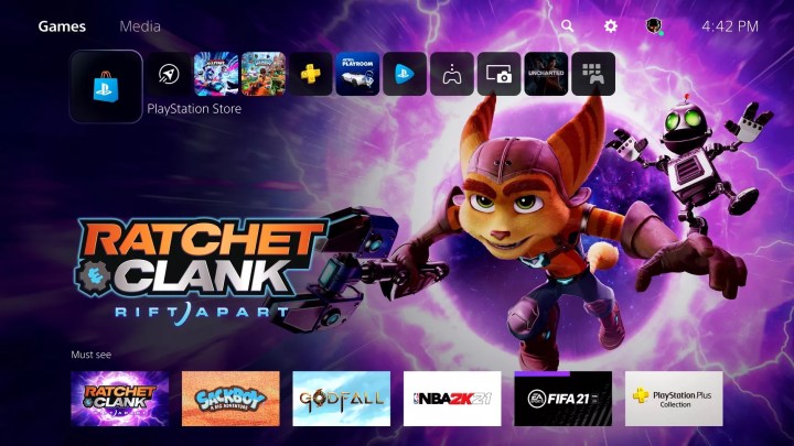 Ratchet and Clank sur l'écran d'accueil de la PS5.