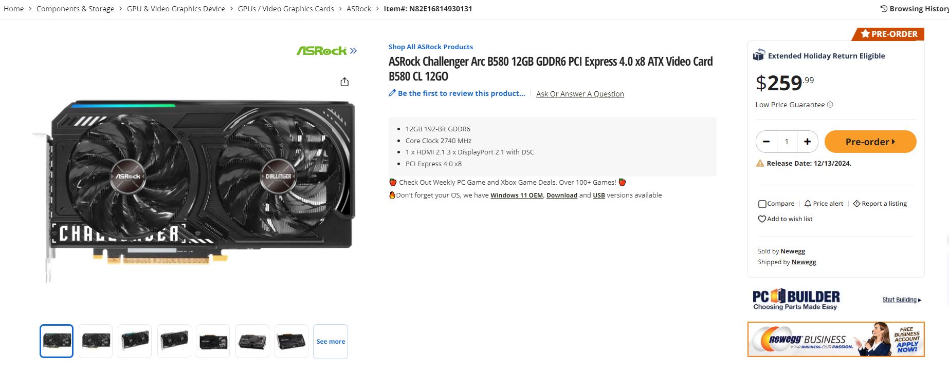ASRock Challenger Arc B580 Newegg