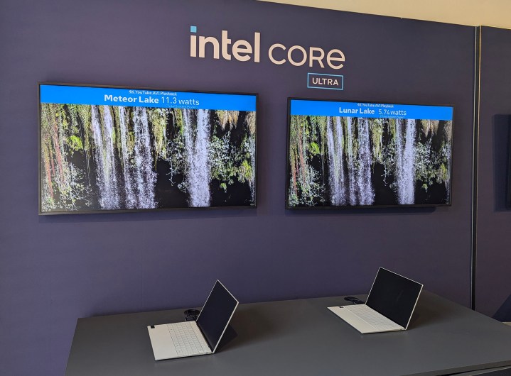 Comparaison de la lecture AV1 4K de YouTube de la série Intel Core Ultra 2 avec Meteor Lake.