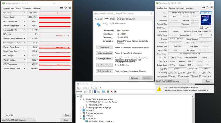 Une capture d'écran de l'Arc B570 dans GPU-Z.