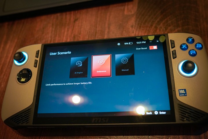 Réglages d'alimentation sur le MSI Claw 8 AI+.