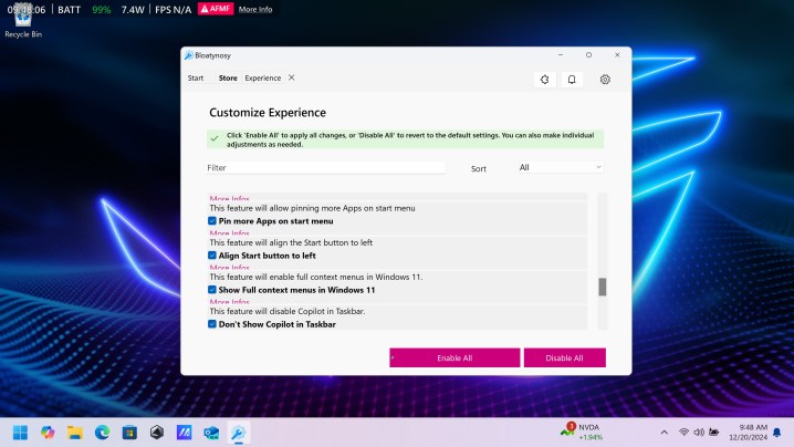 L'application BloatyNosy sur le bureau de Windows 11.