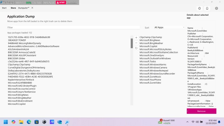 L'application BloatyNosy en cours d'exécution sur Windows 11.