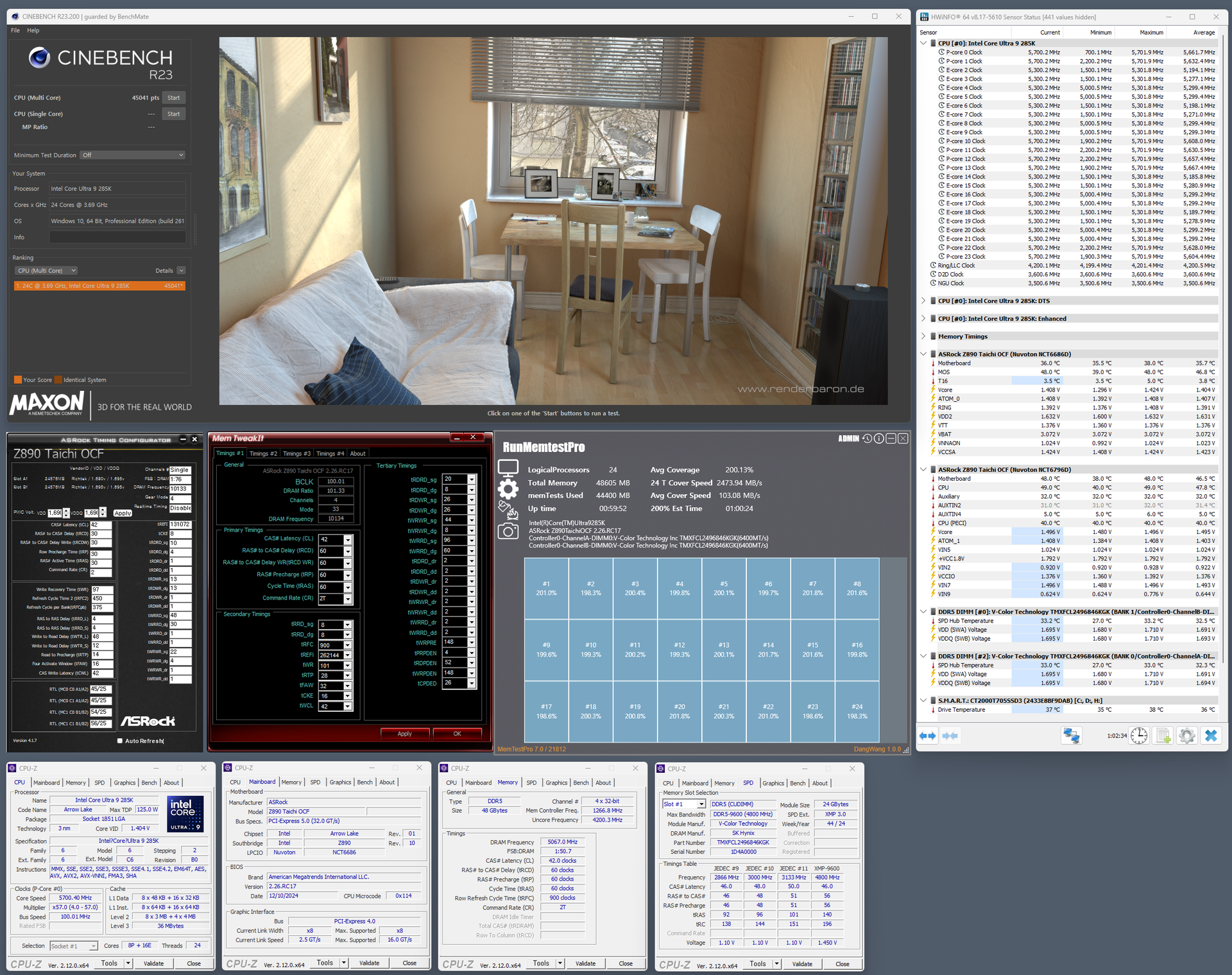 Cinebench R23 Core Ultra 9 285K 0x114