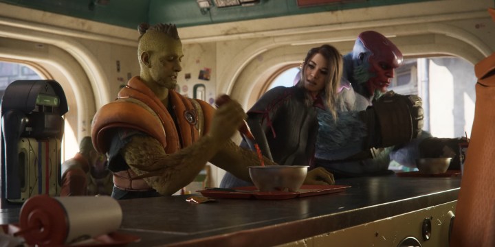 Le casting de Concord mangeant dans un diner.