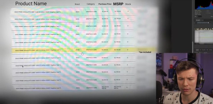 Une capture d'écran avec le prix de la RTX 5080.