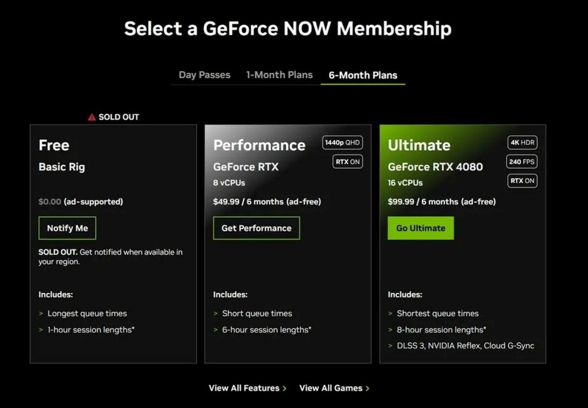Plans de six mois GeForce Now.