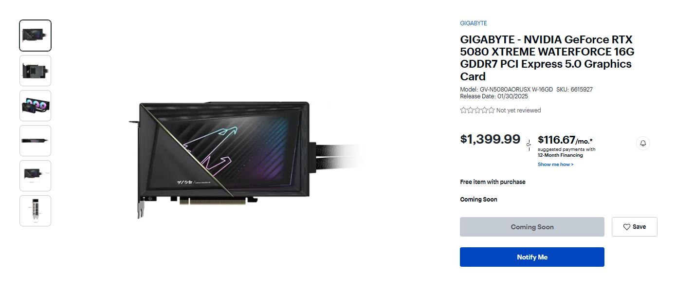 Gigabyte RTX 5080 Xtreme WaterForce