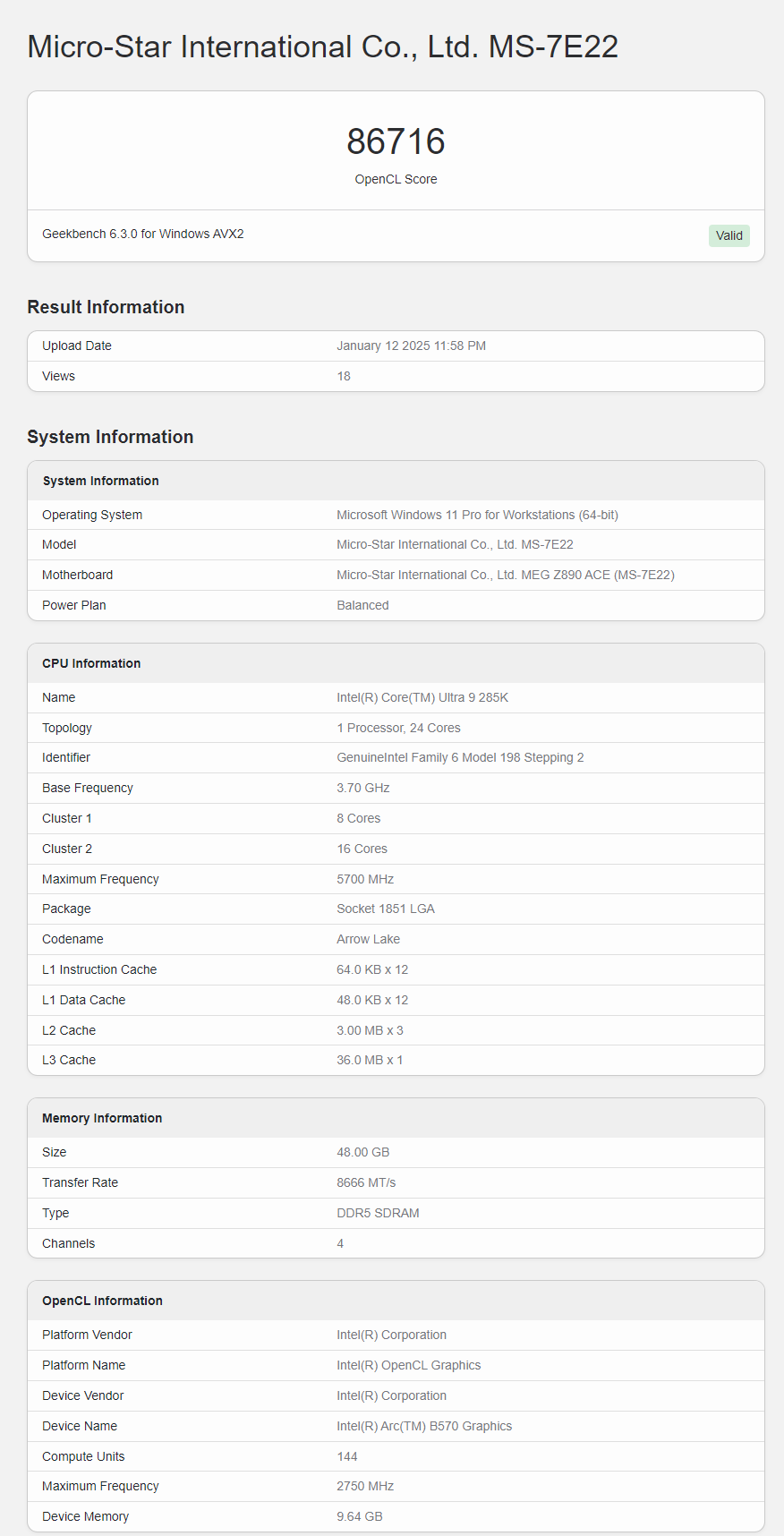 Benchmarks OpenCL du Arc B570