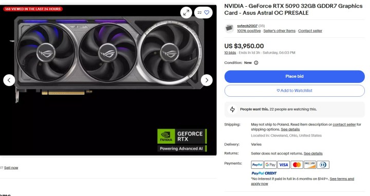 RTX 5090 de Nvidia en vente sur eBay.