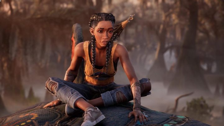 Hazel est assise en tailleur dans South of Midnight.