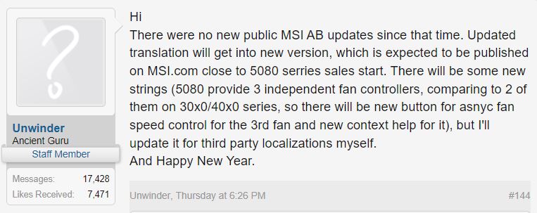 Mise à jour Afterburner RTX 5080