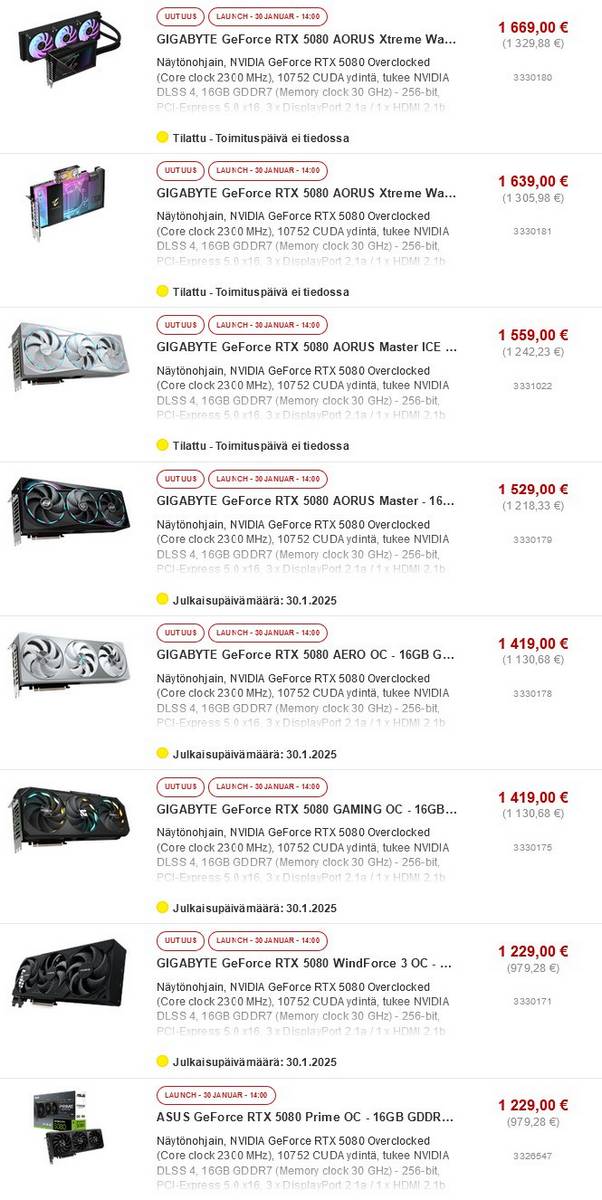 Tarifs des cartes graphiques Nvidia RTX 5080.