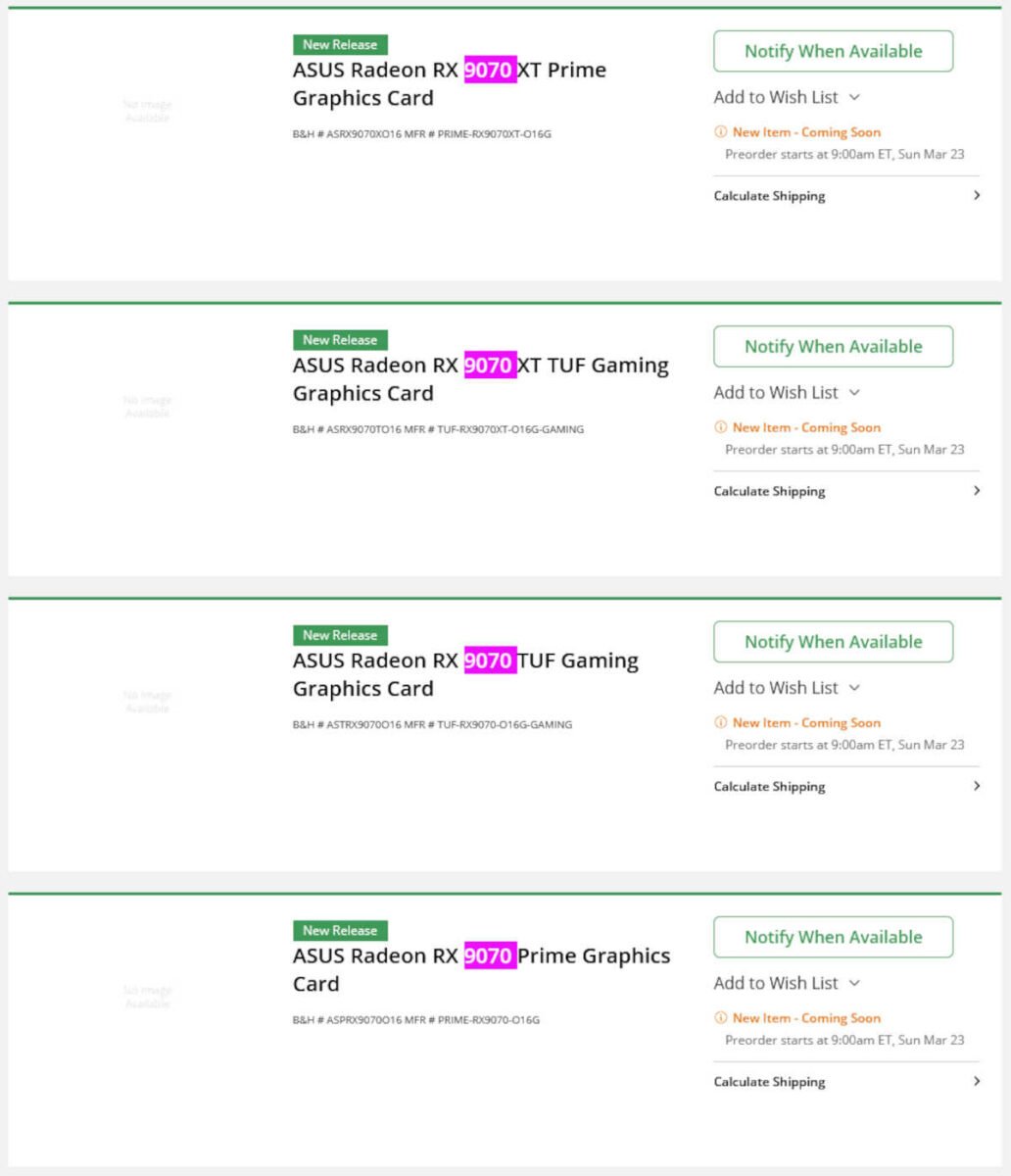 Listes des cartes graphiques AMD Radeon RX 9070.